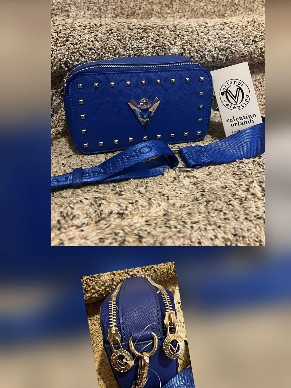 Valentino Orlandi Royal Blue Studded Crossbody Card Holder